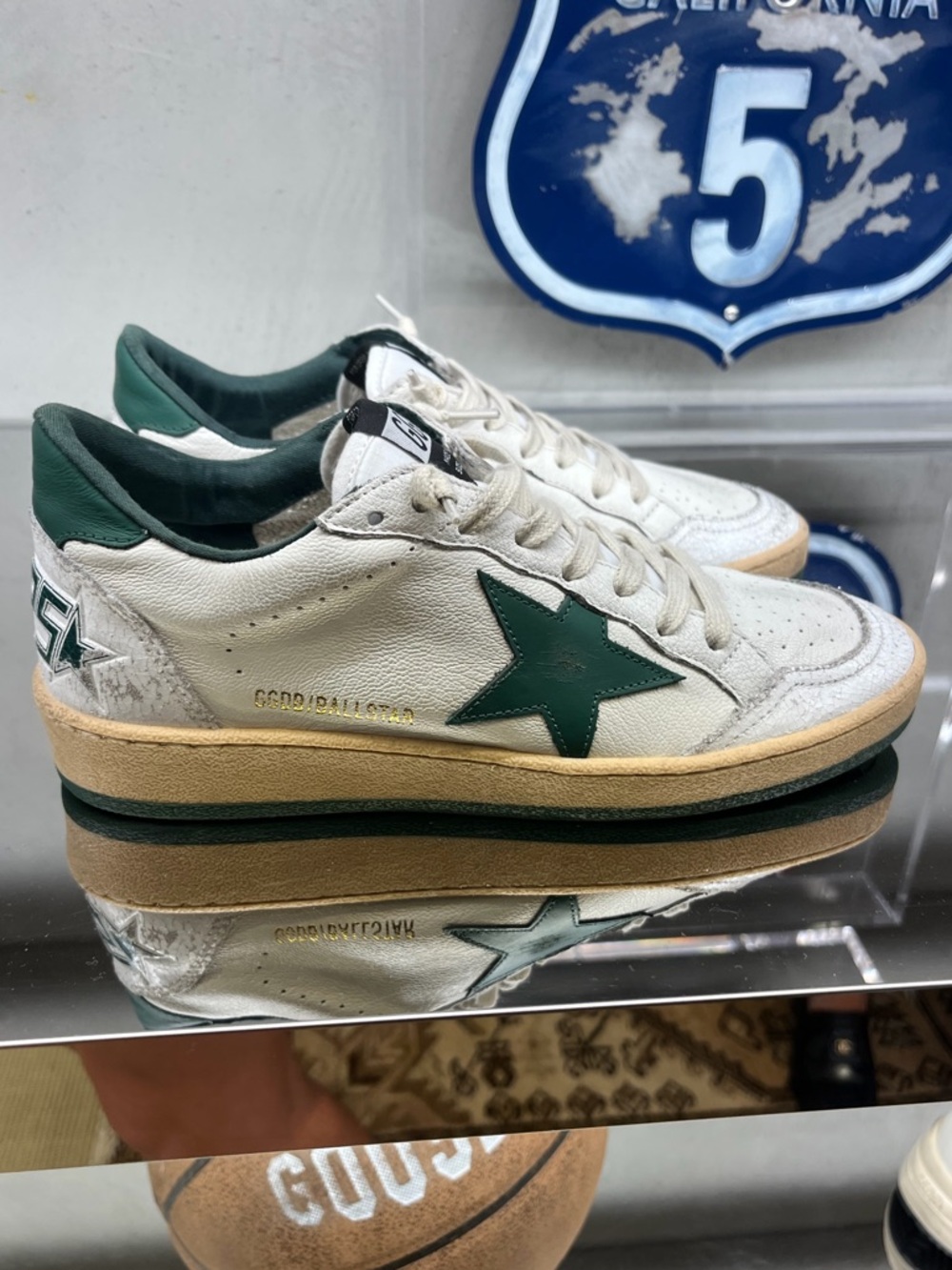 Women's Ball Star in white nappa leather with green leather star and heel tab